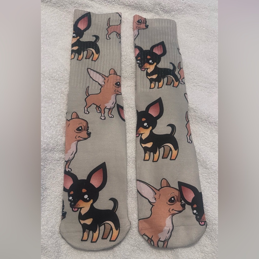 Chihuahua Print Beige Dog Socks